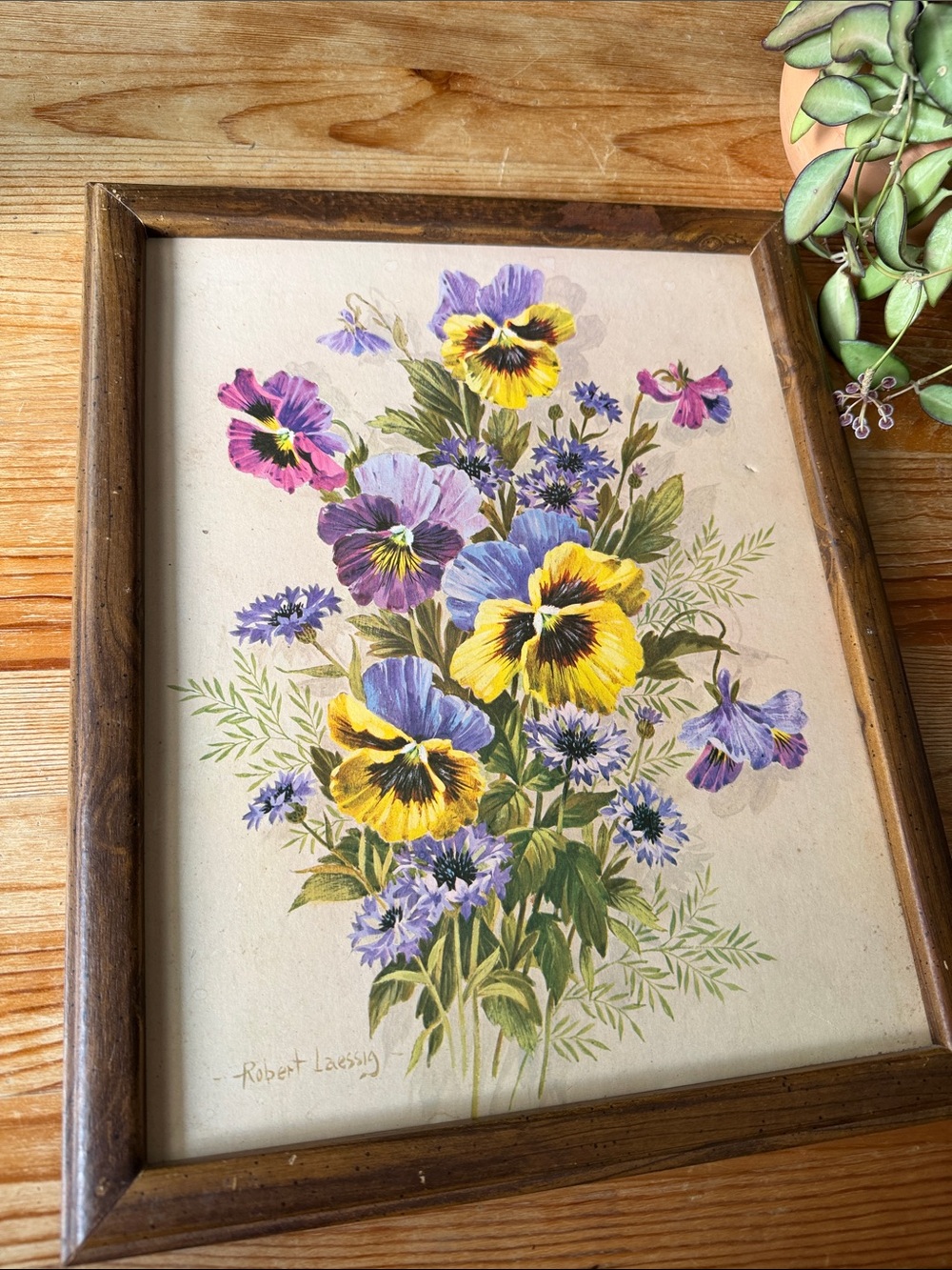 Vintage Framed Pansy Bouquet Floral Print
